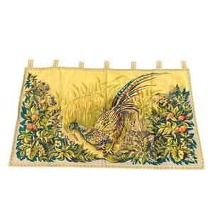 Roga Rare Vintage Pheasant Fruit Gold Tan Wall Fabric Aubosson France Tapestry